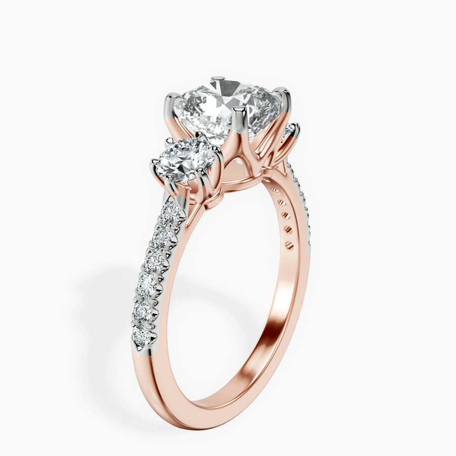 14kt Rose Gold Tiara Three stone Lab Diamond Ring standing product image one