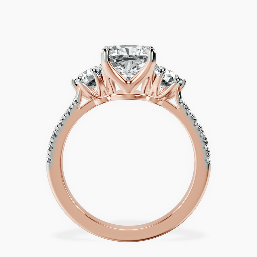 14kt Rose Gold Tiara Three stone Lab Diamond Ring side right image one