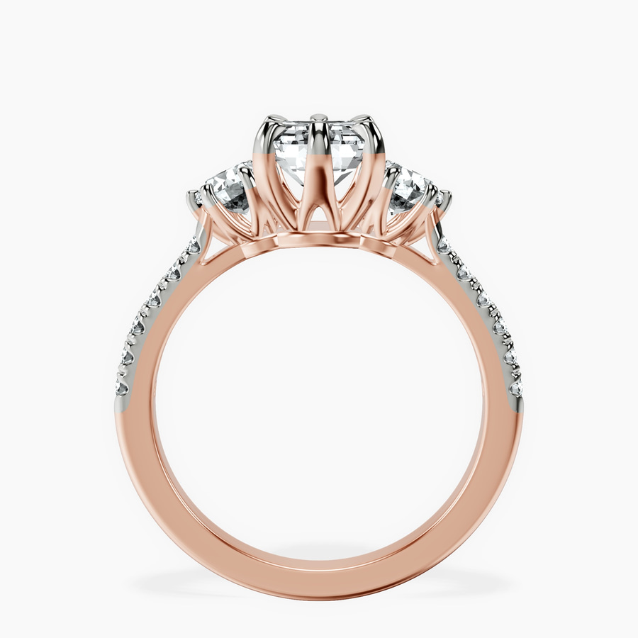 14kt Rose Gold Tiara Three stone Lab Diamond Ring side right image one