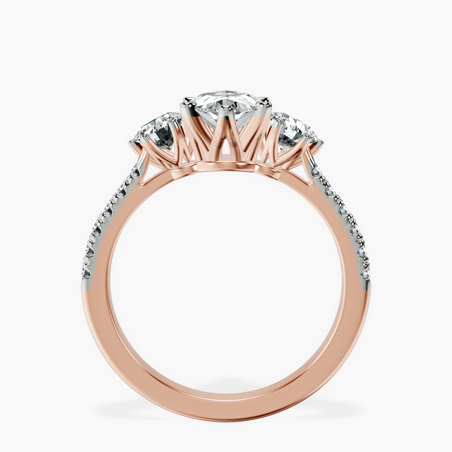 14kt Rose Gold Tiara Three stone Lab Diamond Ring side right image one