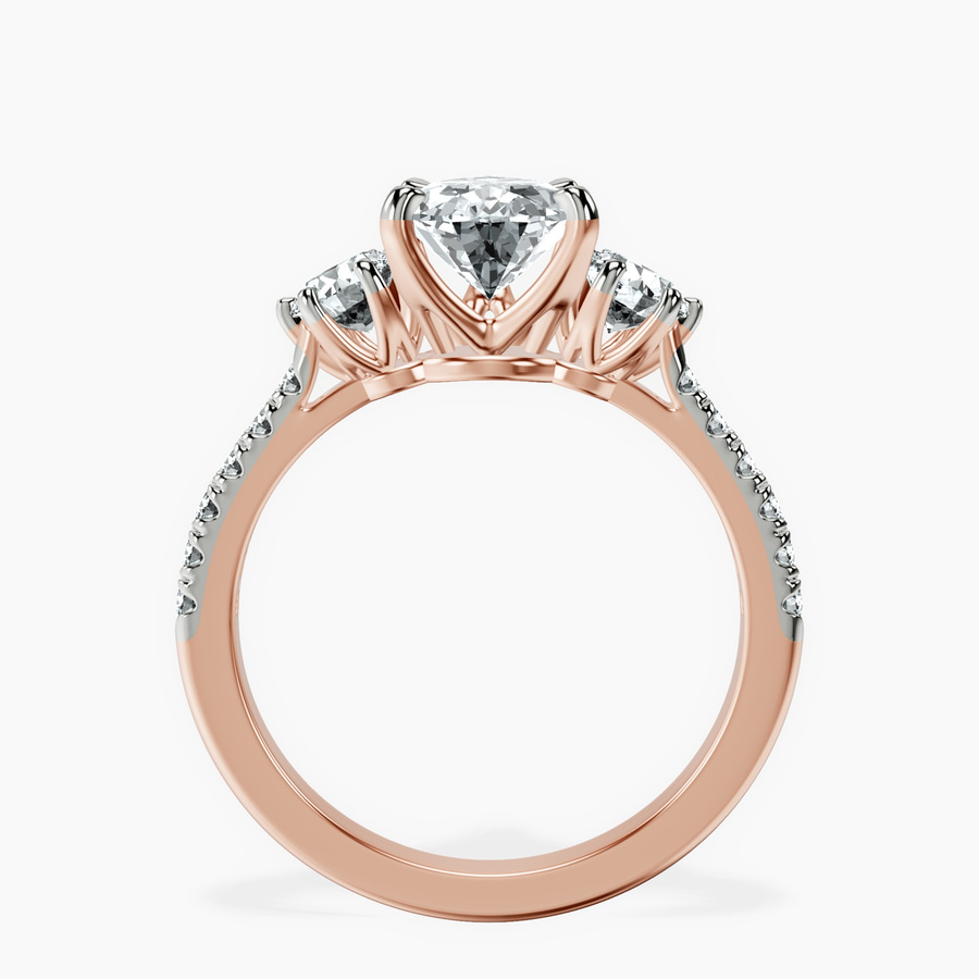 14kt Rose Gold Tiara Three stone Lab Diamond Ring side right image one