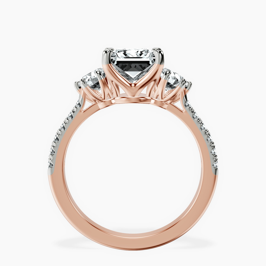 14kt Rose Gold Tiara Three stone Lab Diamond Ring side right image one