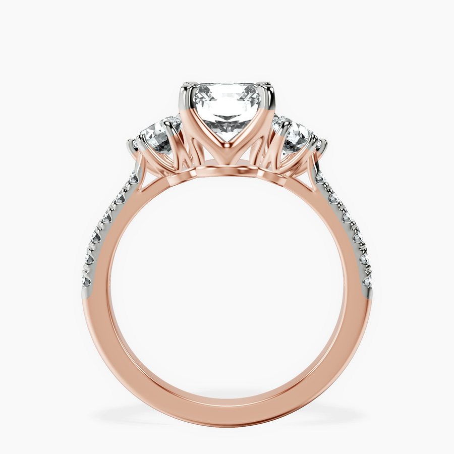 14kt Rose Gold Tiara Three stone Lab Diamond Ring side right image one