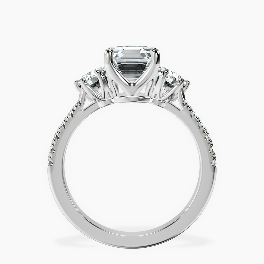 14kt White Gold Tiara Three stone Lab Diamond Ring side right image one