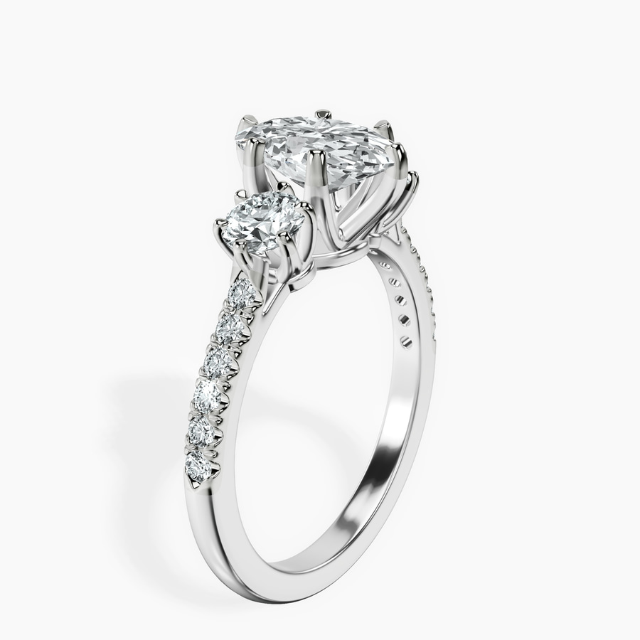 14kt White Gold Tiara Three stone Lab Diamond Ring standing product image one