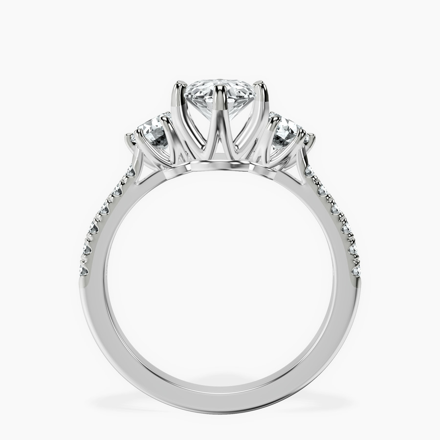 14kt White Gold Tiara Three stone Lab Diamond Ring side right image one