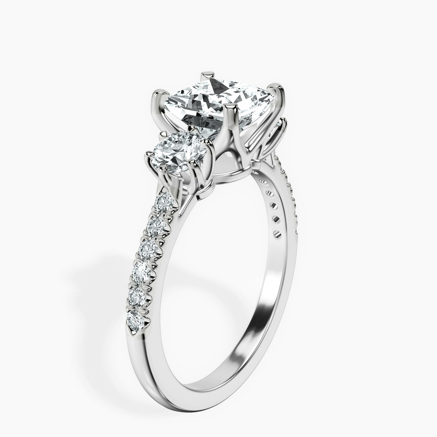 18kt White Gold Tiara Three stone Lab Diamond Ring standing product image one