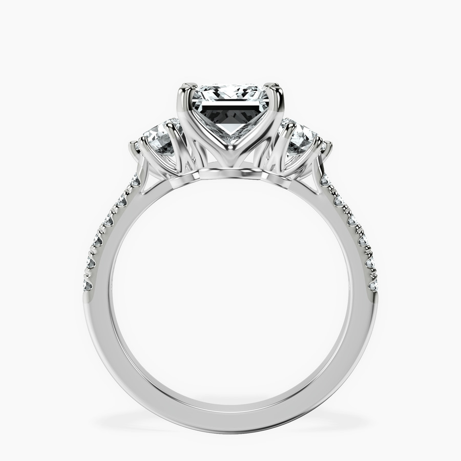 18kt White Gold Tiara Three stone Lab Diamond Ring side right image one