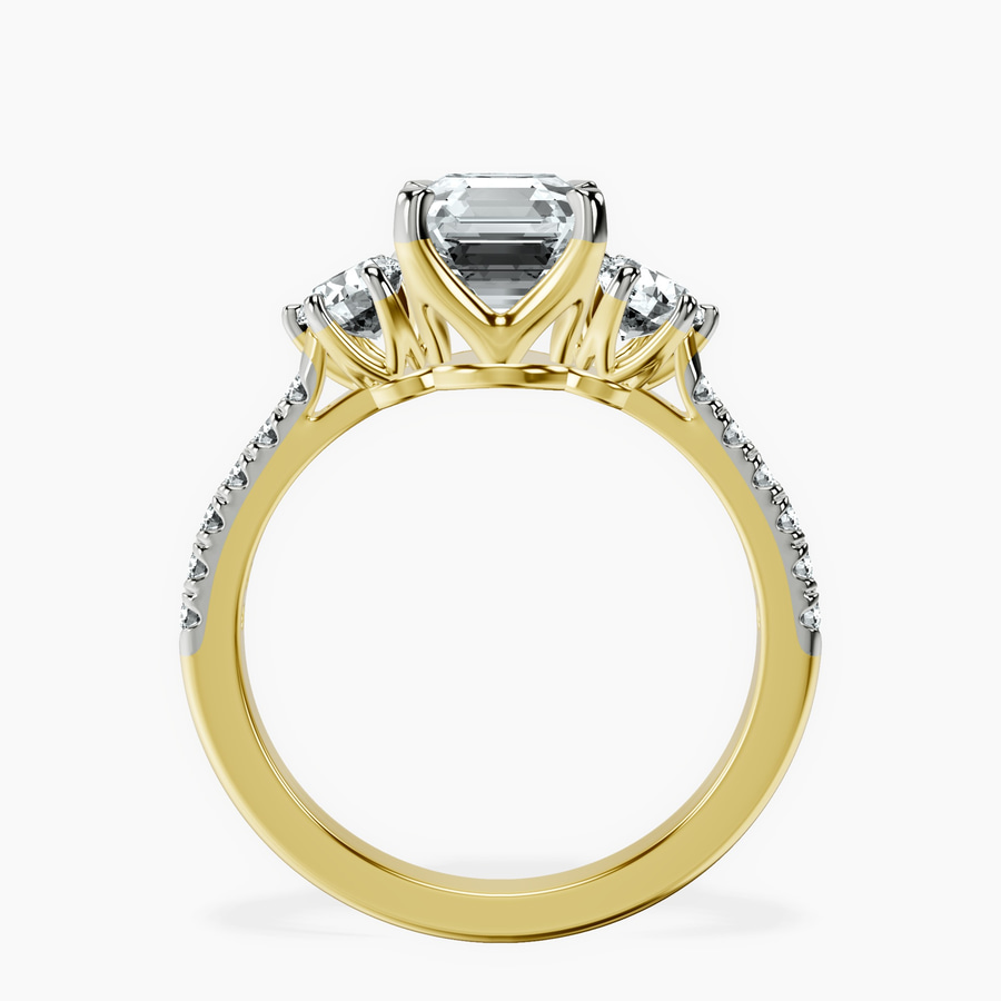 10kt Yellow Gold Tiara Three stone Lab Diamond Ring side right image one