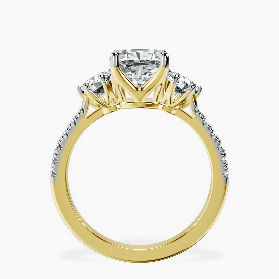 10kt Yellow Gold Tiara Three stone Lab Diamond Ring side right image one