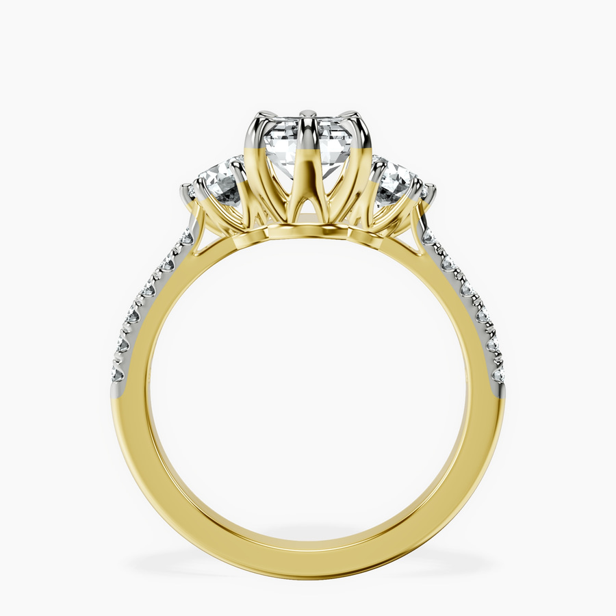 10kt Yellow Gold Tiara Three stone Lab Diamond Ring side right image one