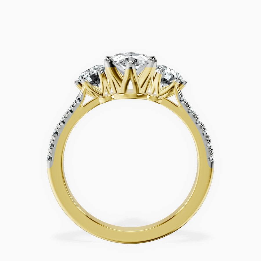 14kt Yellow Gold Tiara Three stone Lab Diamond Ring side right image one