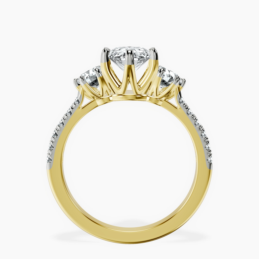10kt Yellow Gold Tiara Three stone Lab Diamond Ring side right image one