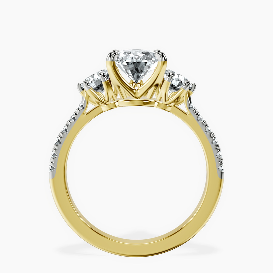 18kt Yellow Gold Tiara Three stone Lab Diamond Ring side right image one