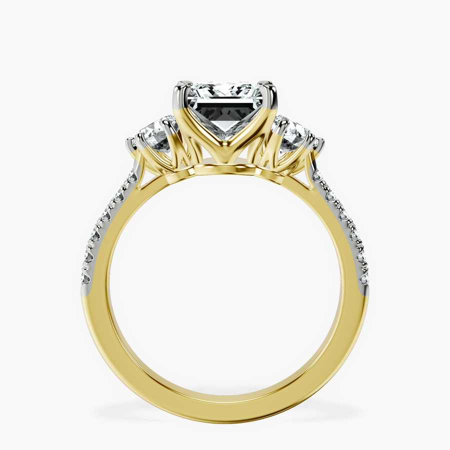 18kt Yellow Gold Tiara Three stone Lab Diamond Ring side right image one