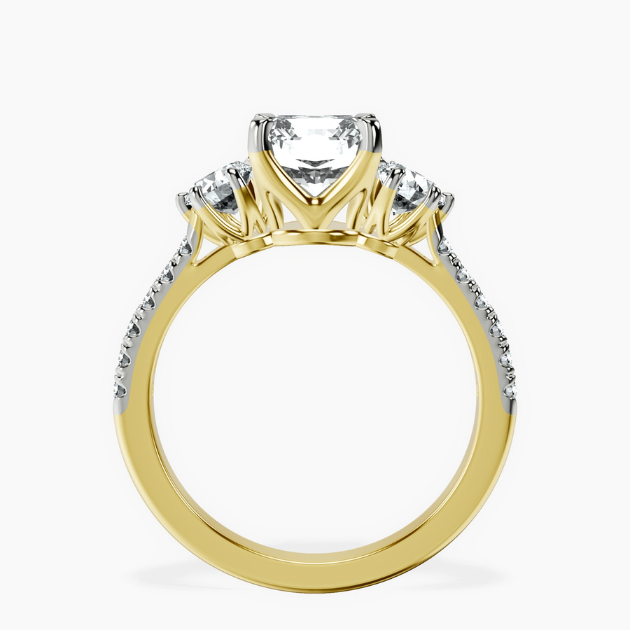 14kt Yellow Gold Tiara Three stone Lab Diamond Ring side right image one
