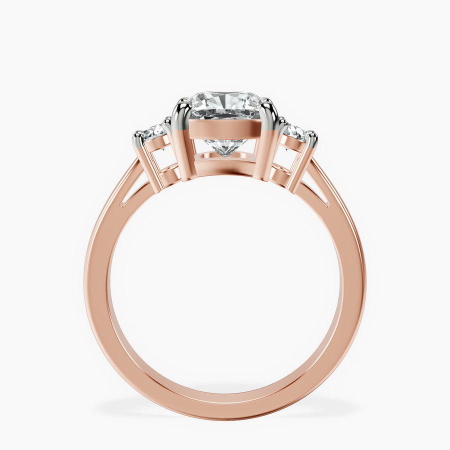 14kt Rose Gold Intricacy Three stone Lab Diamond Ring side right image one