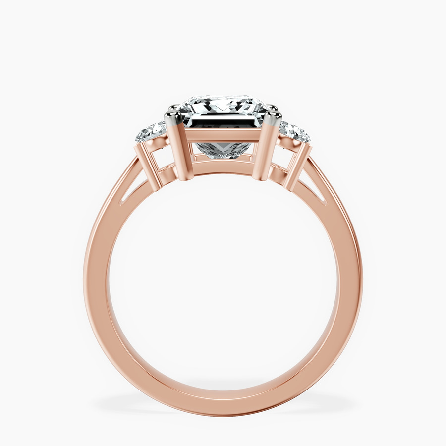 14ct Rose Gold Intricacy Three stone Lab Diamond Ring side right image one