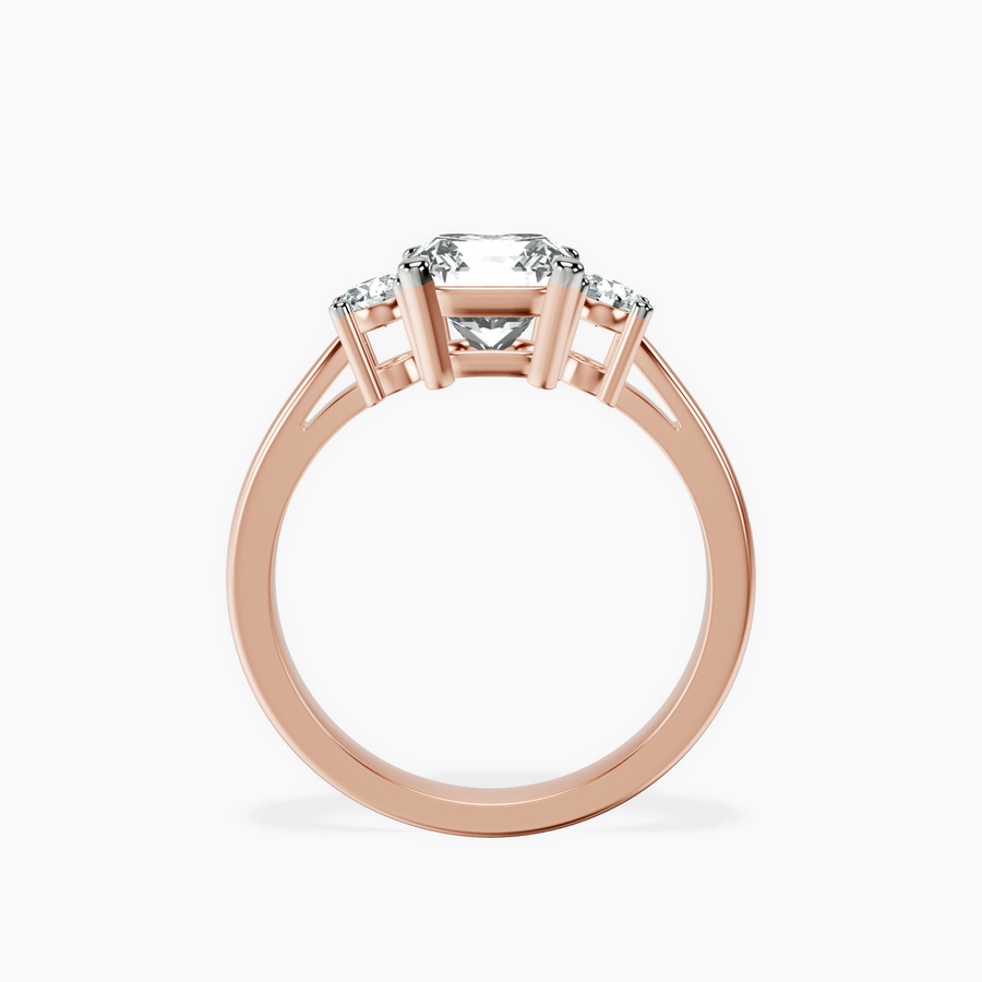 14ct Rose Gold Intricacy Three stone Lab Diamond Ring side right image one