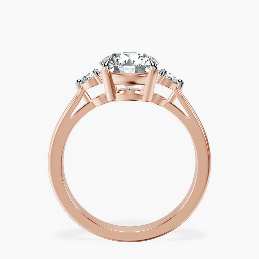 18kt Rose Gold Synthia Three stone Lab Diamond Ring side right image one