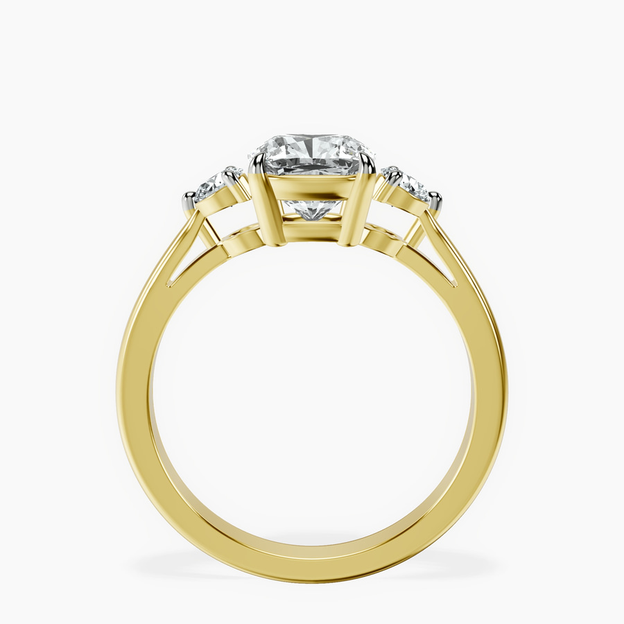 18kt Yellow Gold Synthia Three stone Lab Diamond Ring side right image one