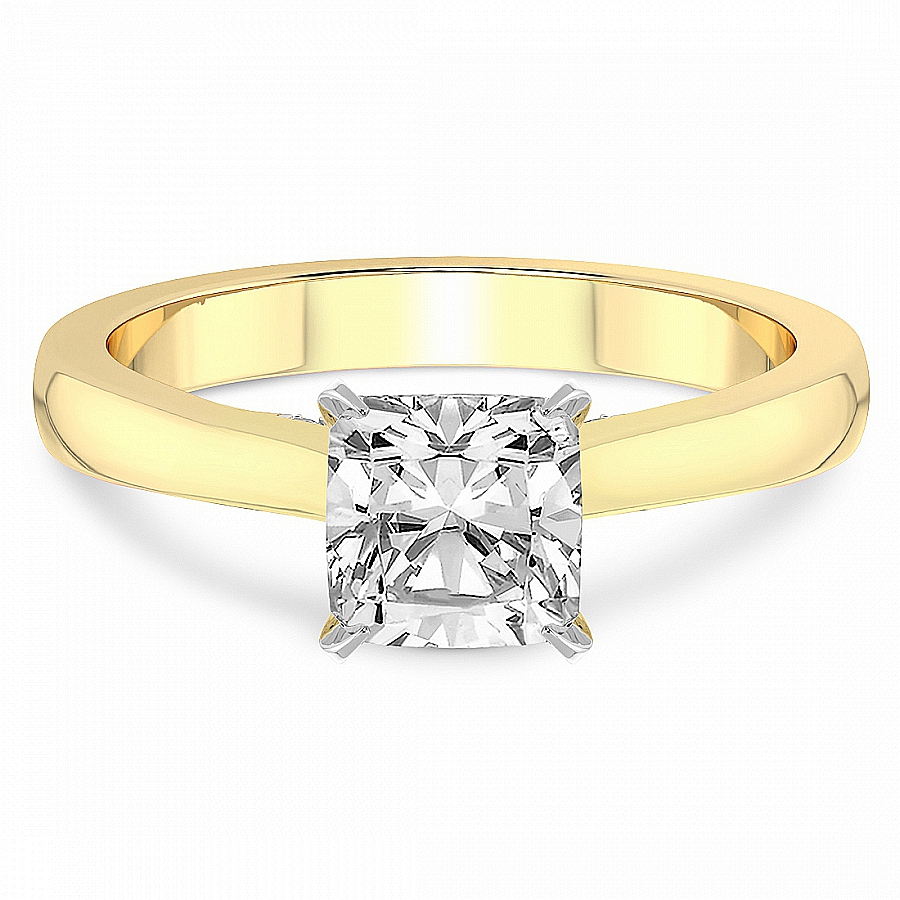 1.61 Ct Cushion Cut Elsa Hidden Accents Solitaire Lab Diamond Ring in 14kt Yellow Gold front image