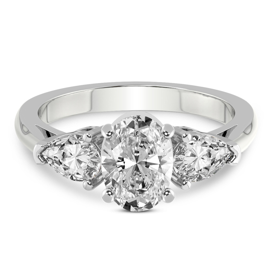 2.51 Ct Oval Cut Della Three stone Side Pear Lab Diamond Ring in 14kt White Gold front image