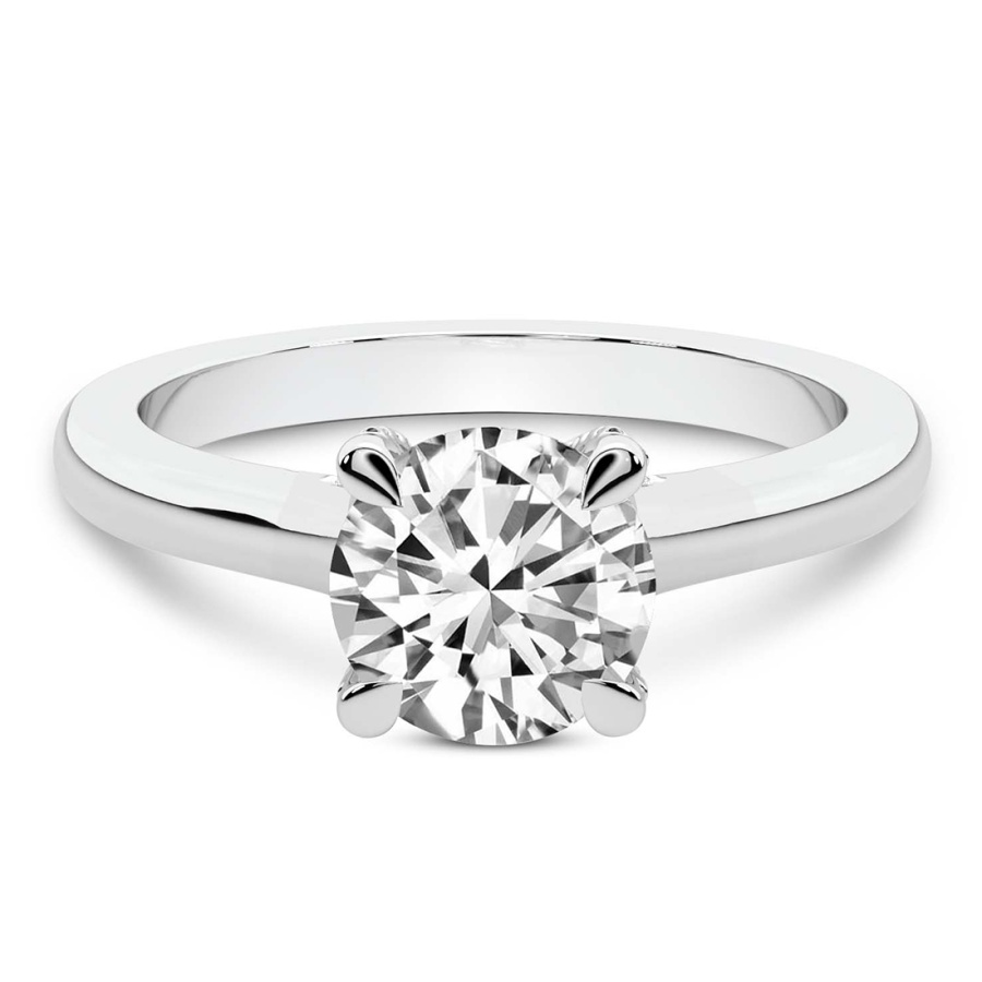 0.63 Ct Round Cut Agnes Criss cross Prong Solitaire 2mm Lab Diamond Ring in 14kt White Gold front image