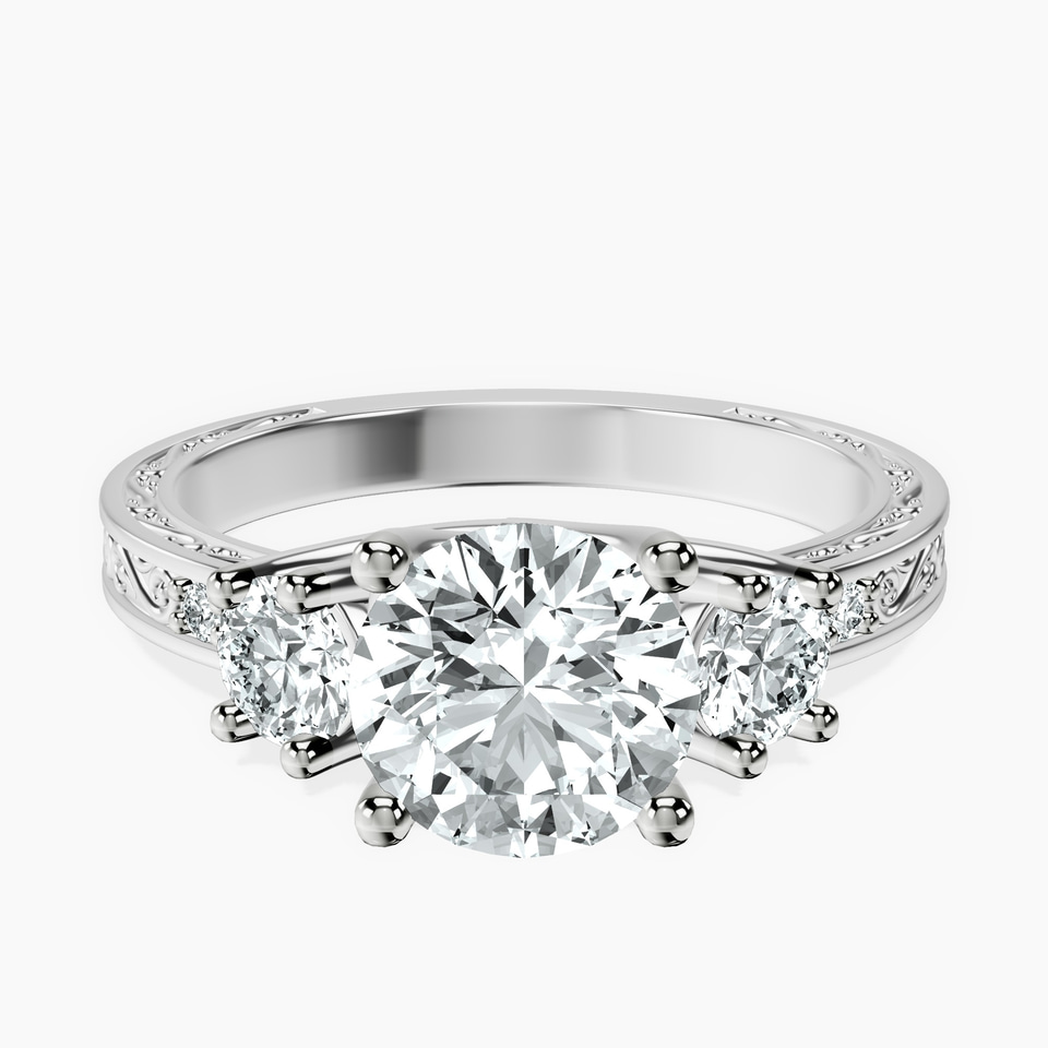 14kt White Gold Valencia Three Stone Vintage Lab Diamond Ring front image