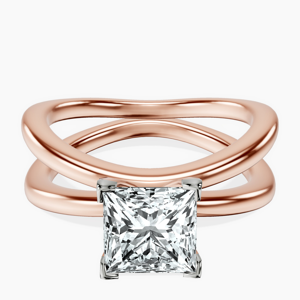 14ct Rose Gold Stella Criss Cross Solitaire Lab Diamond Ring front image