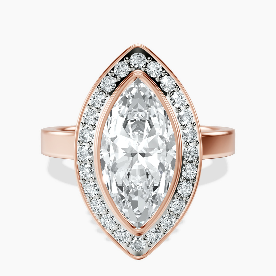 14kt Rose Gold Upturned Dome Bezel Halo Lab Diamond Ring front image