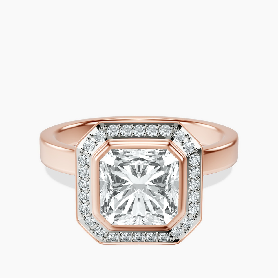 10kt Rose Gold Upturned Dome Bezel Halo Lab Diamond Ring front image