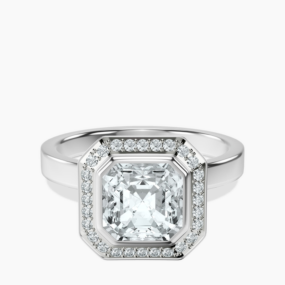 10kt White Gold Upturned Dome Bezel Halo Lab Diamond Ring front image