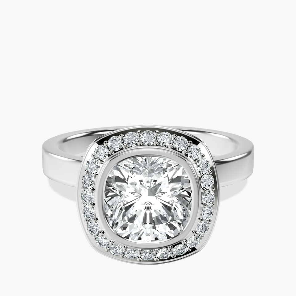 10kt White Gold Upturned Dome Bezel Halo Lab Diamond Ring front image