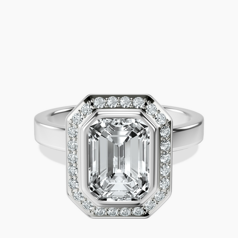 10kt White Gold Upturned Dome Bezel Halo Lab Diamond Ring front image