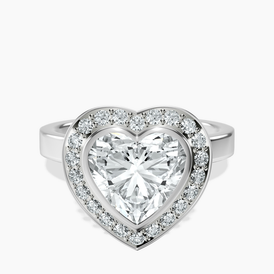 10kt White Gold Upturned Dome Bezel Halo Lab Diamond Ring front image