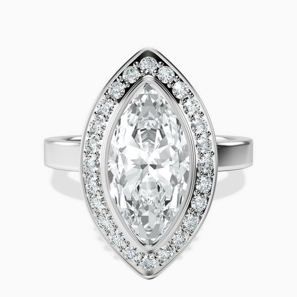 10kt White Gold Upturned Dome Bezel Halo Lab Diamond Ring front image