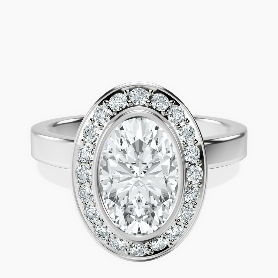 10kt White Gold Upturned Dome Bezel Halo Lab Diamond Ring front image