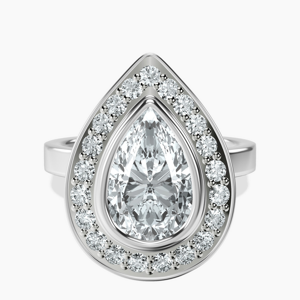 10kt White Gold Upturned Dome Bezel Halo Lab Diamond Ring front image