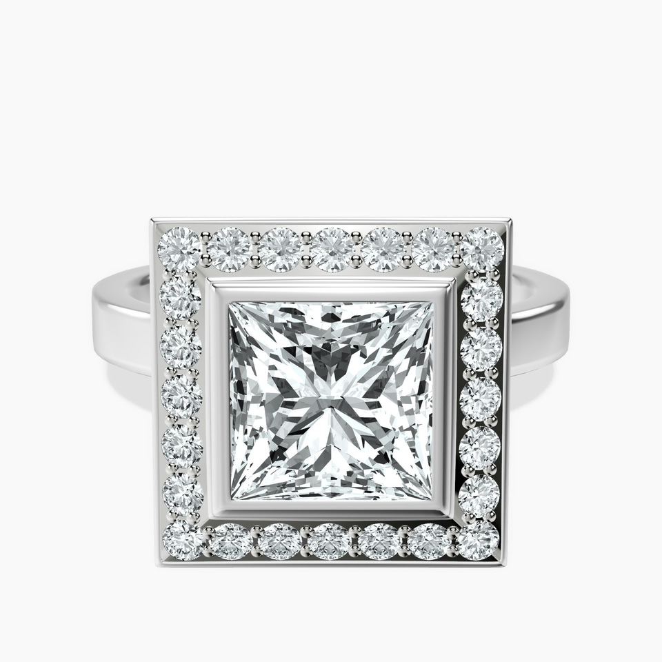 10kt White Gold Upturned Dome Bezel Halo Lab Diamond Ring front image