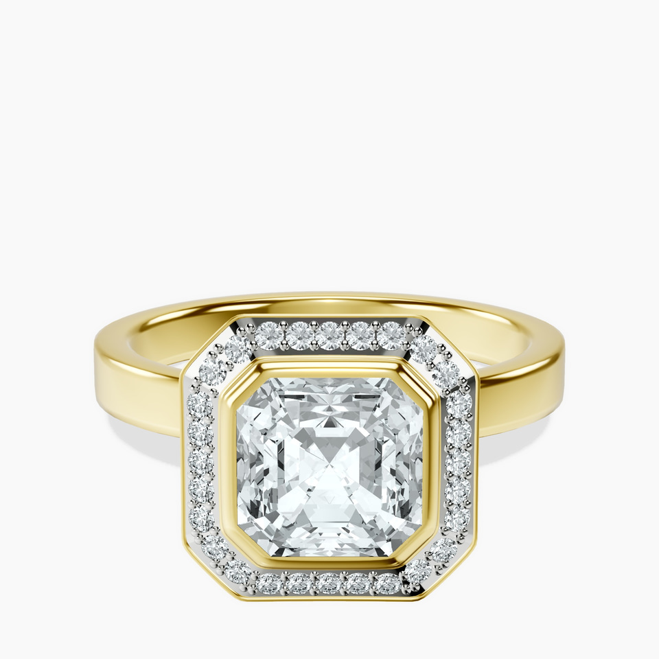10kt Yellow Gold Upturned Dome Bezel Halo Lab Diamond Ring front image