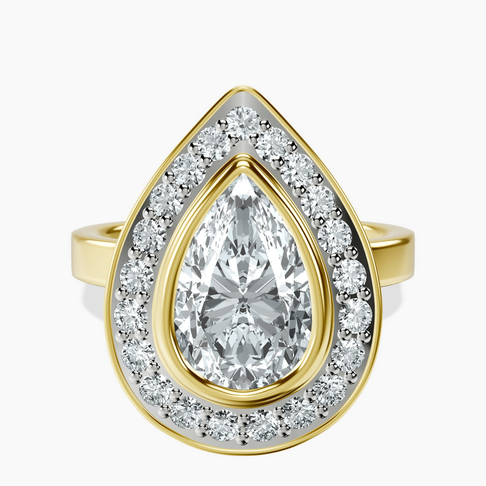 14kt Yellow Gold Upturned Dome Bezel Halo Lab Diamond Ring front image