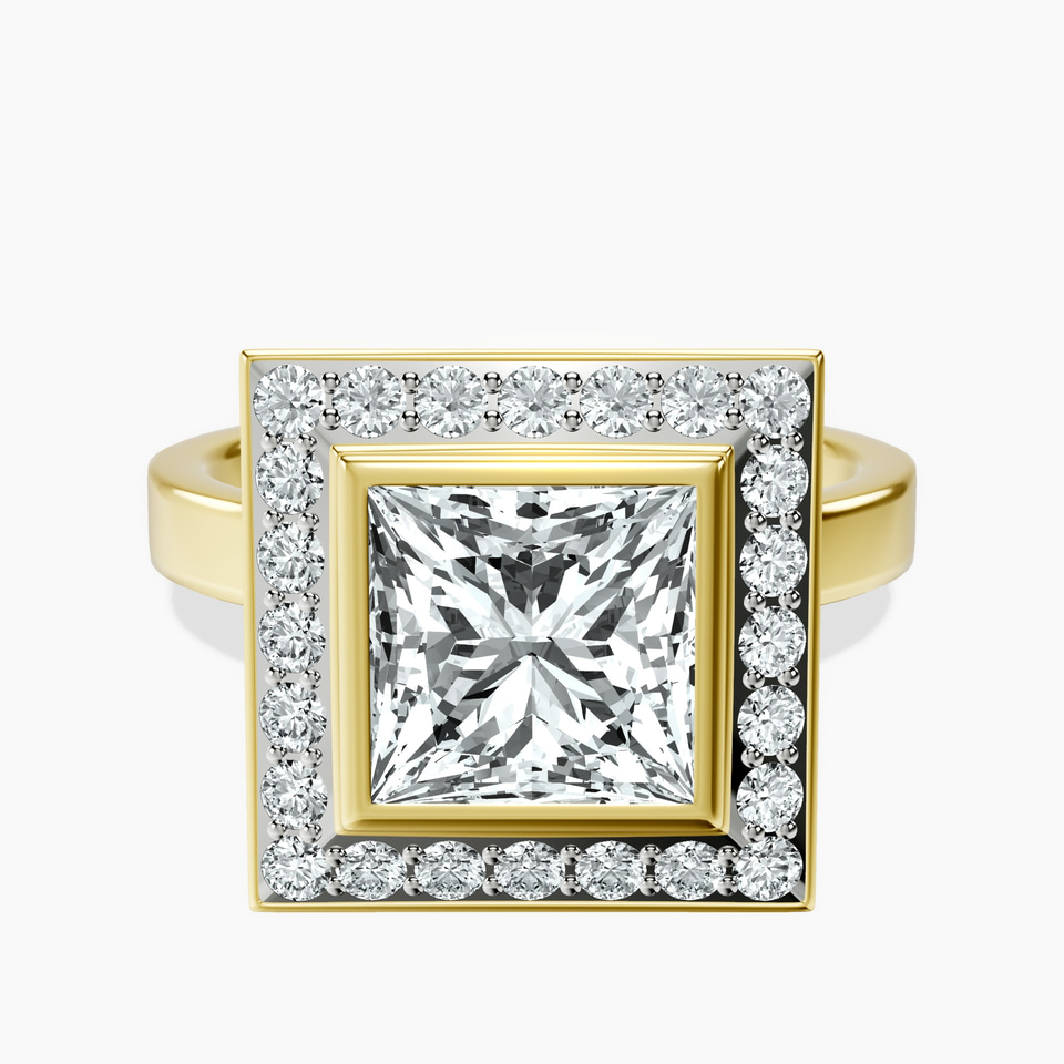 14kt Yellow Gold Upturned Dome Bezel Halo Lab Diamond Ring front image