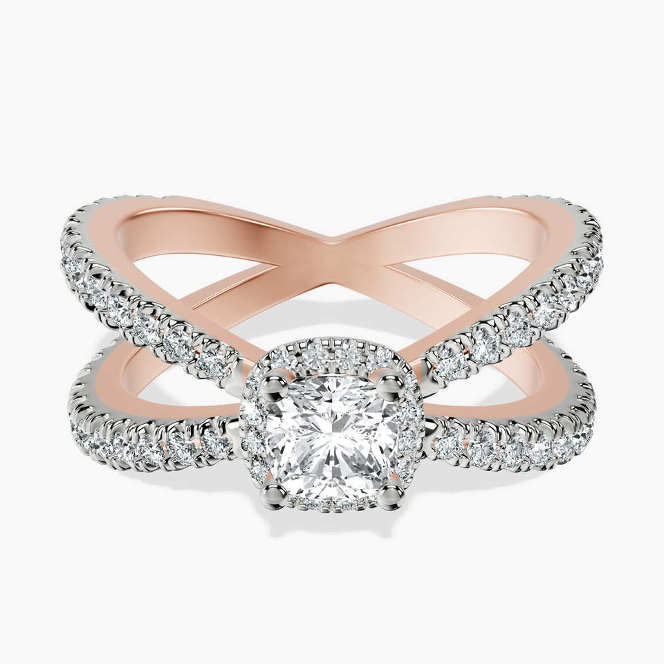 14kt Rose Gold Electra Criss Cross Halo Lab Diamond Ring front image