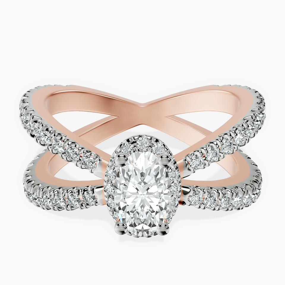 10kt Rose Gold Electra Criss Cross Halo Lab Diamond Ring front image