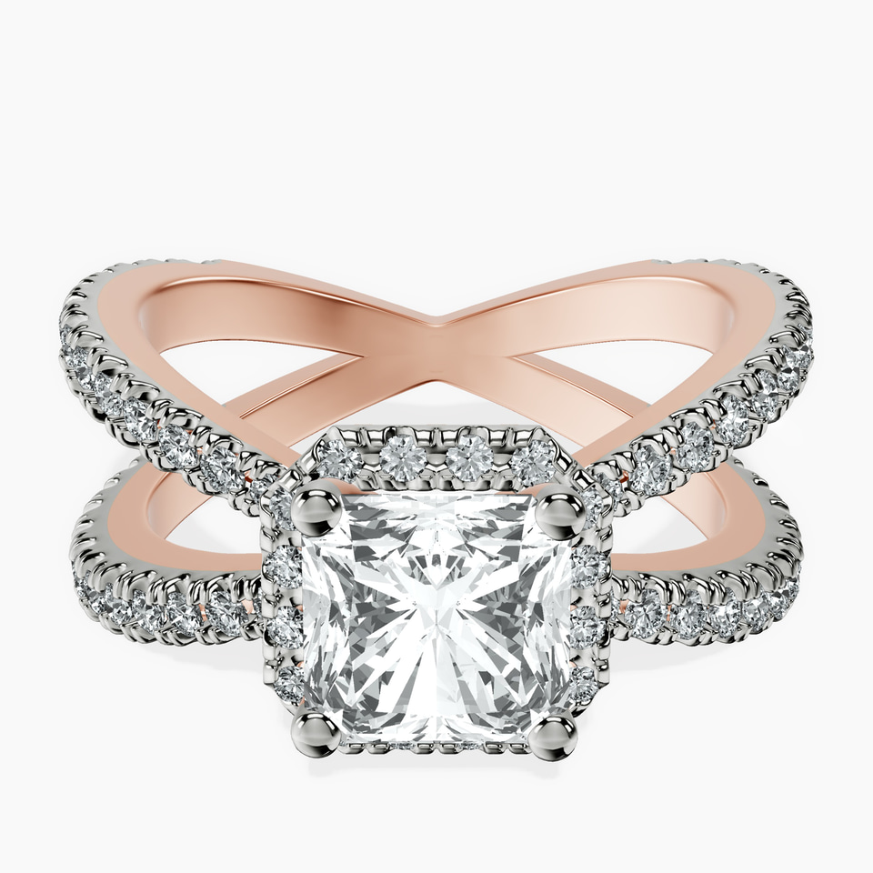 9ct Rose Gold Electra Criss Cross Halo Lab Diamond Ring front image