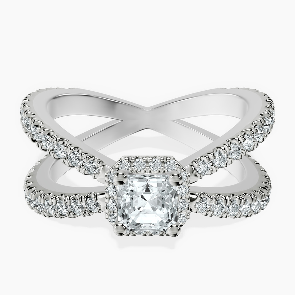 10kt White Gold Electra Criss Cross Halo Lab Diamond Ring front image