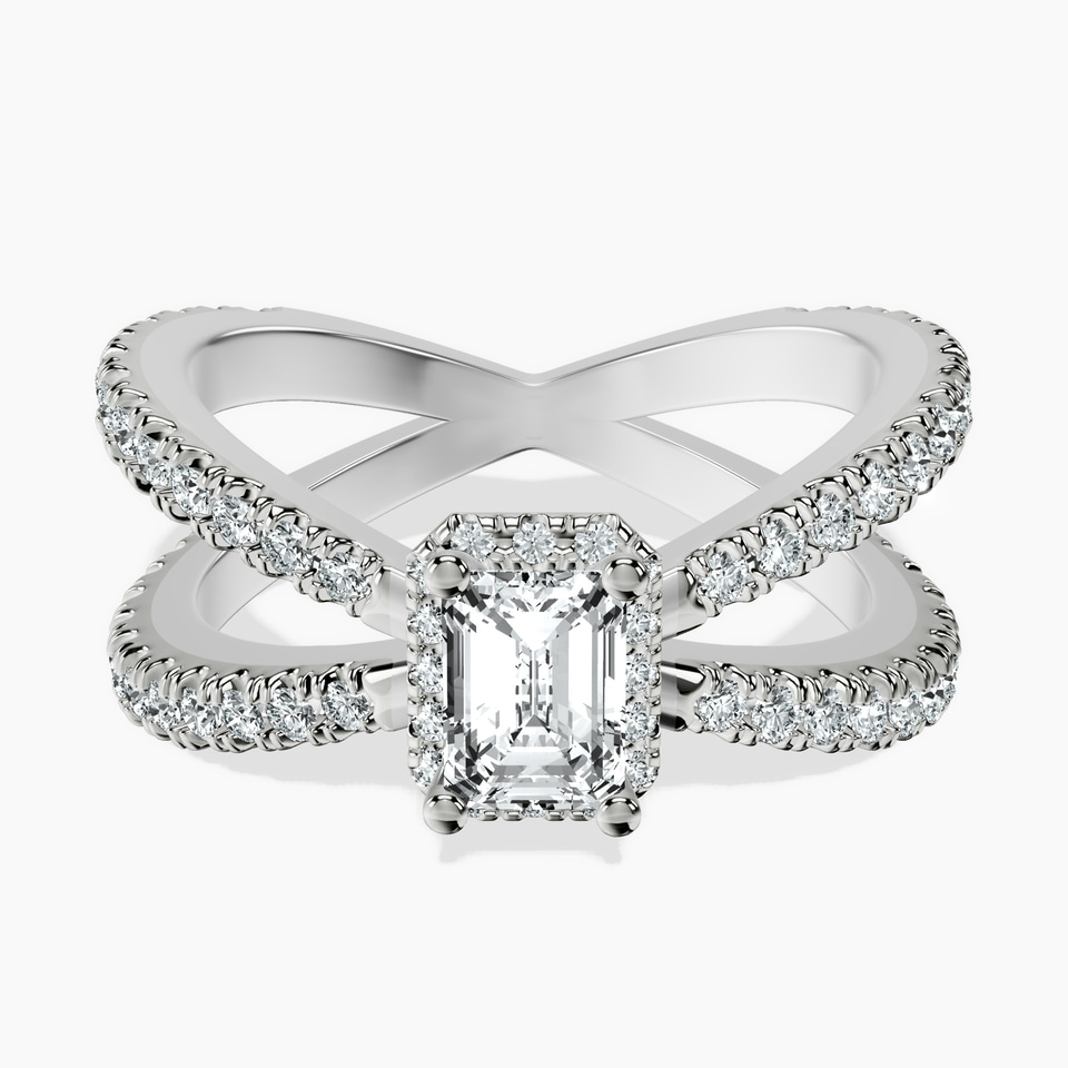 10kt White Gold Electra Criss Cross Halo Lab Diamond Ring front image