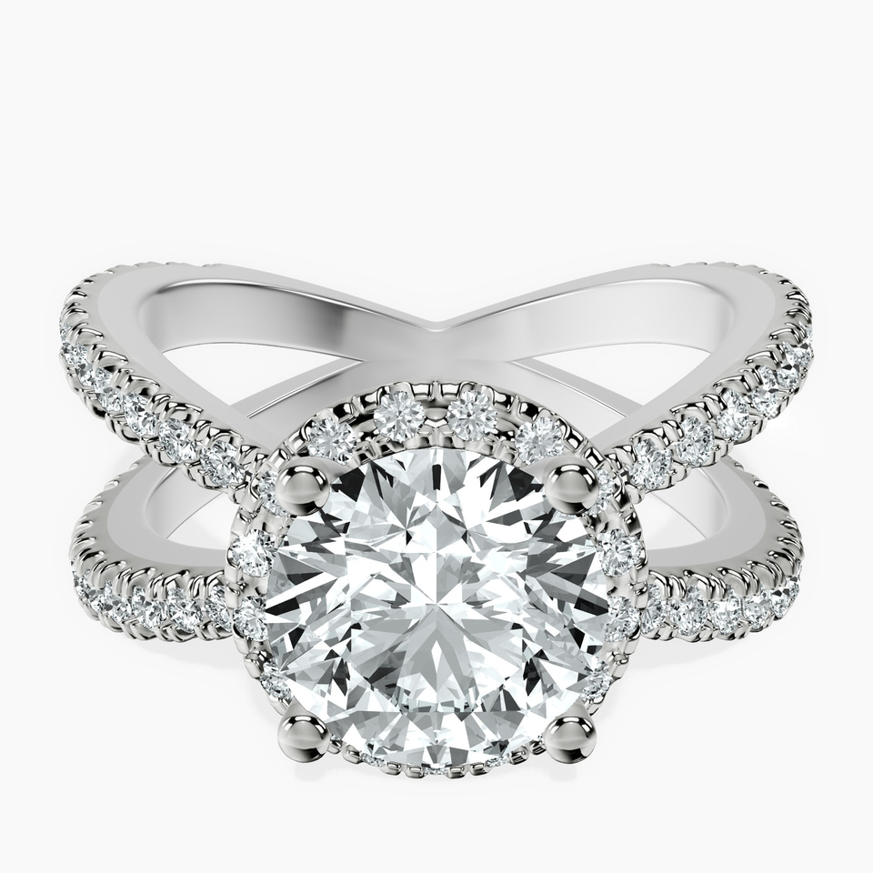 10kt White Gold Electra Criss Cross Halo Lab Diamond Ring front image