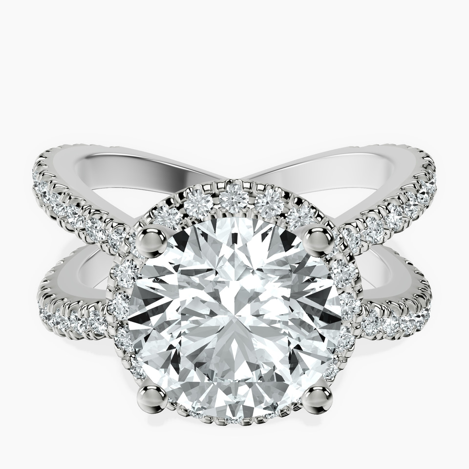 10kt White Gold Electra Criss Cross Halo Lab Diamond Ring front image